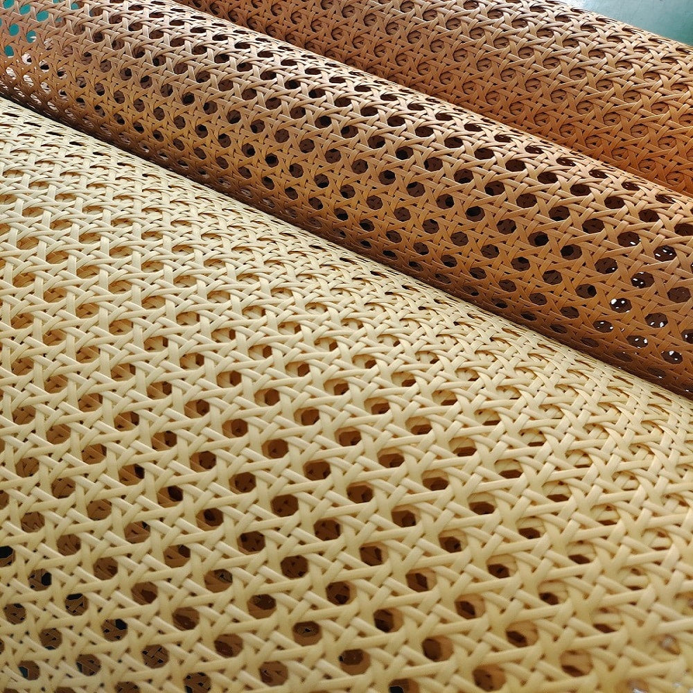 Roll of waterproof synthetic rattan cane webbing in beige or brown
