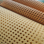 Roll of waterproof synthetic rattan cane webbing in beige or brown
