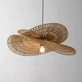 Wide wavy disc rattan pendant with radiating weave