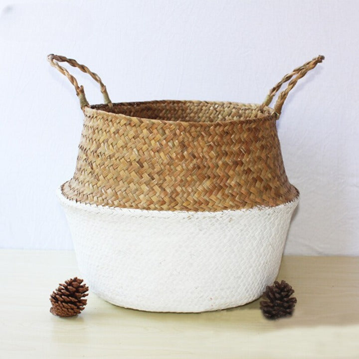 Woven belly basket with a white dipped base