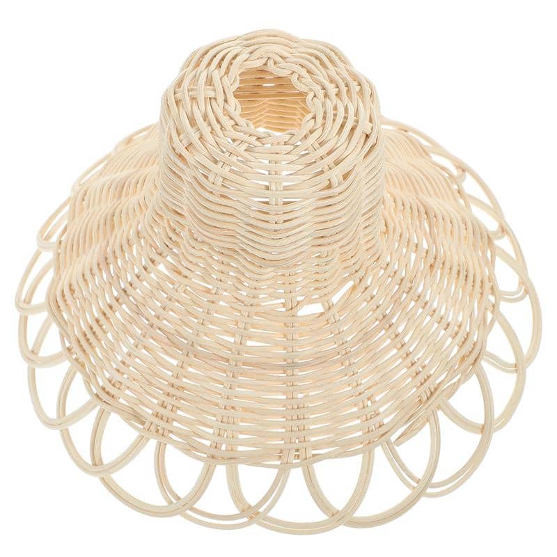 White woven rattan pendant shade with a looped edge