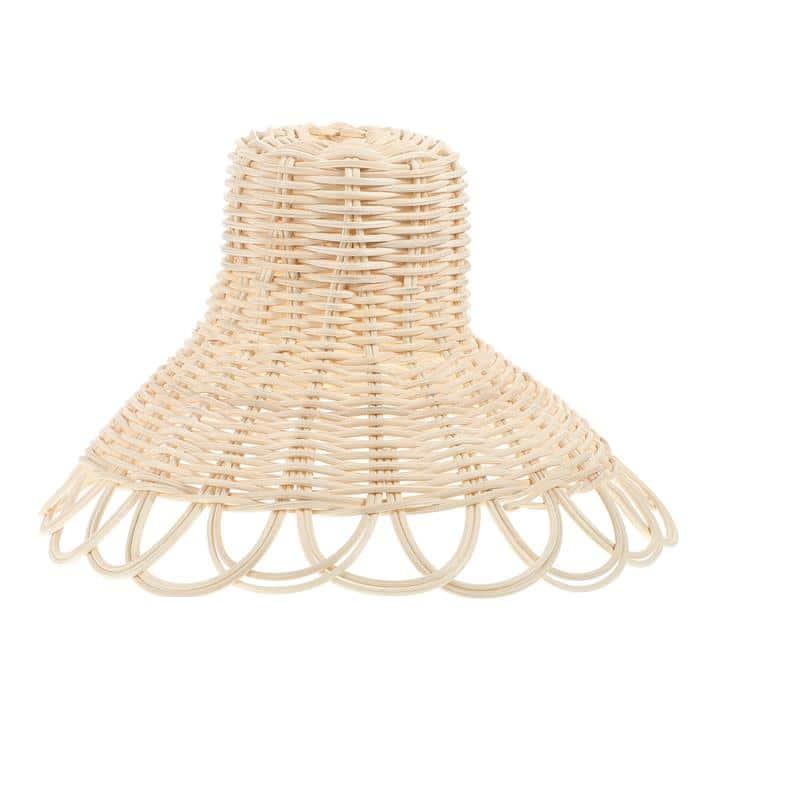 White woven rattan pendant shade with a looped edge
