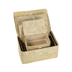 White hand woven rattan trunk box with a lid, offered in five sizes