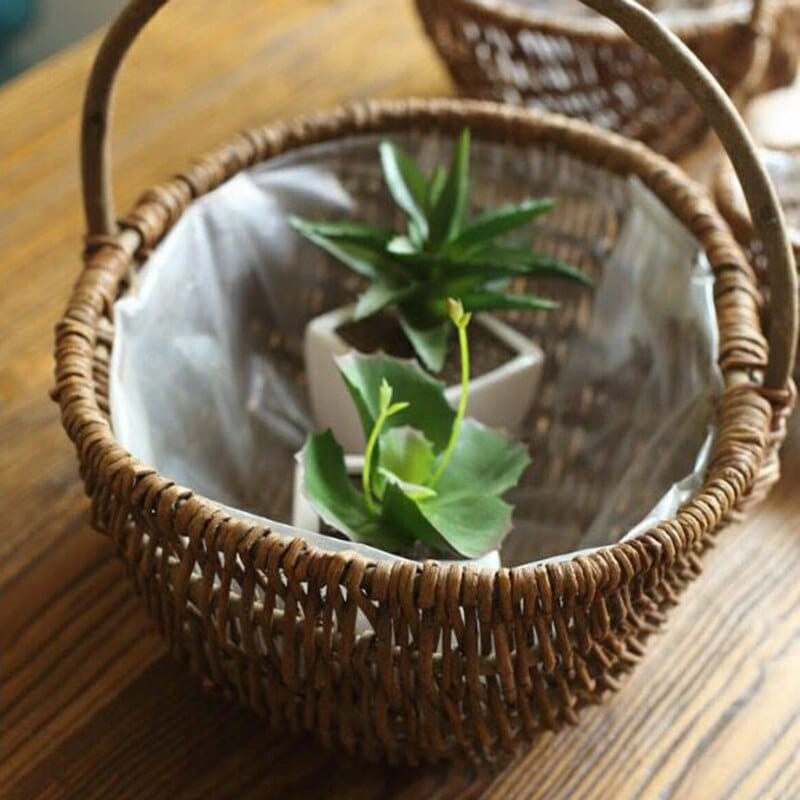 Oval wicker gathering baskets with tall handles
