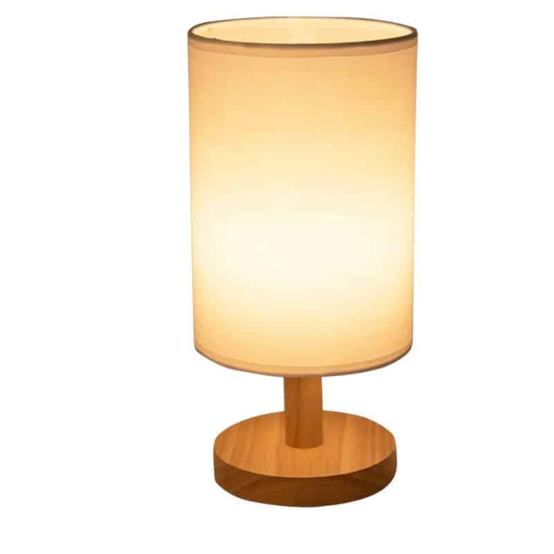 Small wood and linen accent lamp powered by USB