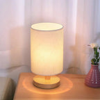 Small wood and linen accent lamp powered by USB