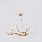Large branch shaped chandelier with a wood look finish and multiple light points