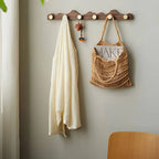 Wall mounted wood coat rack with gold finished hooks