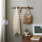 Wall mounted wood coat rack with gold finished hooks