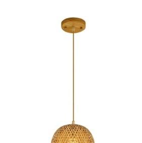 Egg shaped woven bamboo pendant with wood canopy