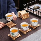Small hand woven bamboo coaster for a glass