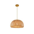 Half globe woven bamboo pendant with wood canopy