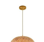 Half globe woven bamboo pendant with wood canopy