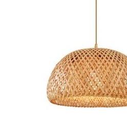 Half globe woven bamboo pendant with wood canopy