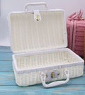 Hand woven bamboo makeup organizer box with side handles
