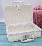 Hand woven bamboo makeup organizer box with side handles