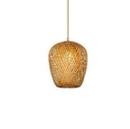 Olive shaped woven bamboo pendant with wood canopy