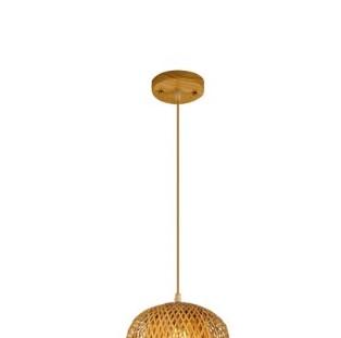 Olive shaped woven bamboo pendant with wood canopy