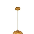 Olive shaped woven bamboo pendant with wood canopy