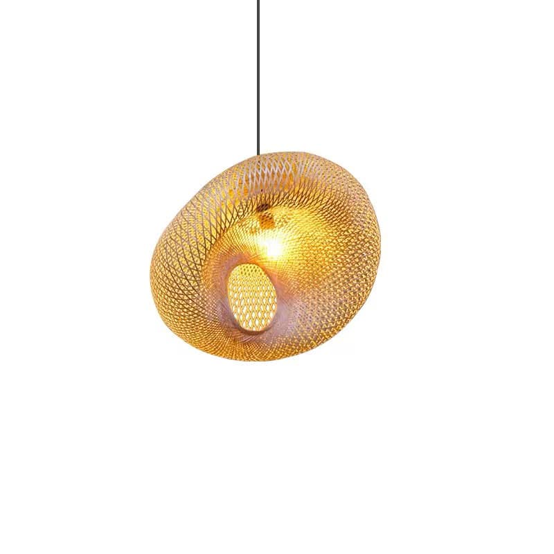 Organic pebble shaped woven bamboo pendant