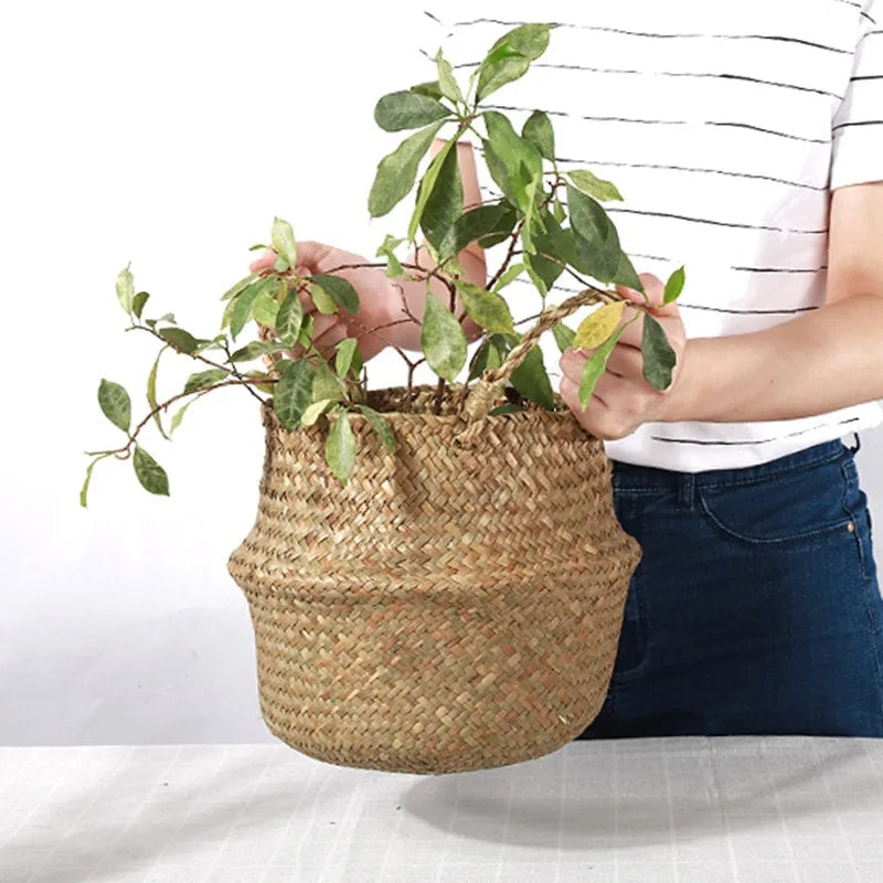 Plain woven belly basket with two handles