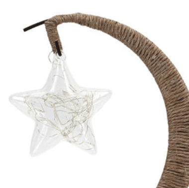 Woven crescent moon shaped USB lamp with a star shaped bulb