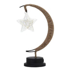 Woven crescent moon shaped USB lamp with a star shaped bulb