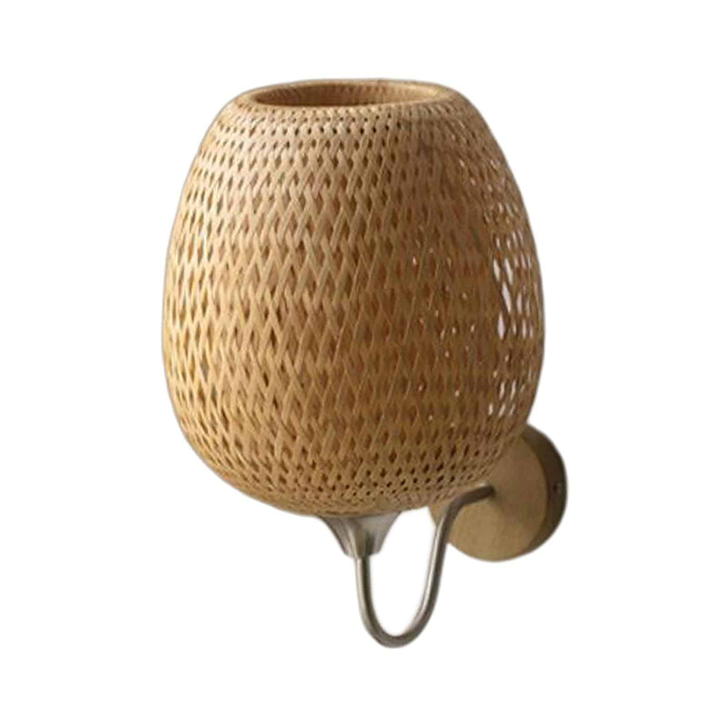 Two woven egg shaped wall sconces on curved arms