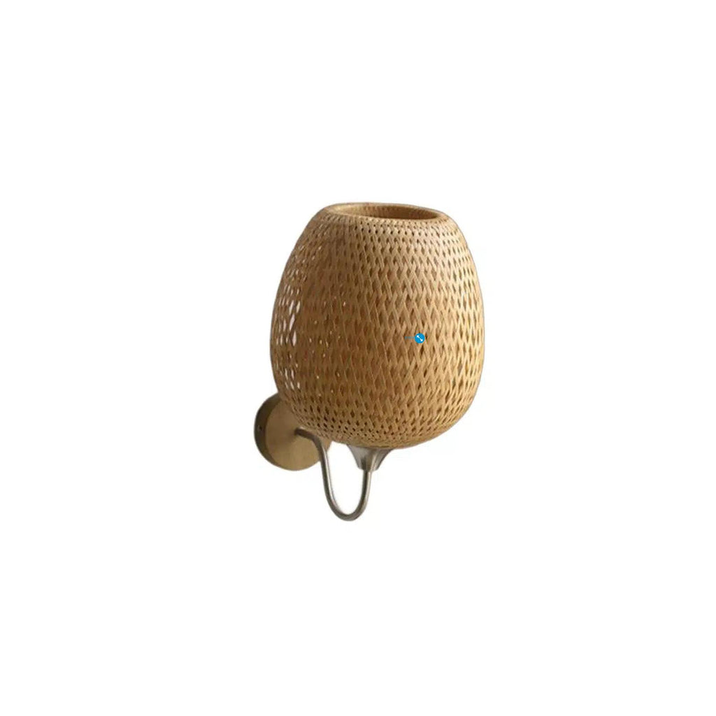 Two woven egg shaped wall sconces on curved arms