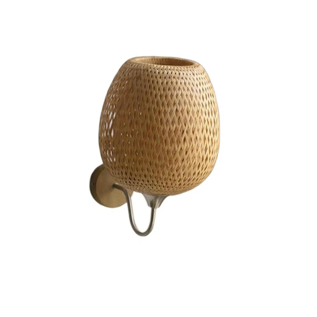 Two woven egg shaped wall sconces on curved arms