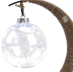 Crescent moon lamp with a hand woven hemp frame and a round silver bulb