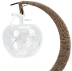 Crescent moon lamp with a hand woven hemp frame and an apple shaped bulb