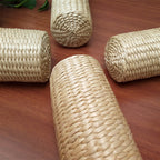 Cylindrical bolster cushion tightly hand woven in light rattan