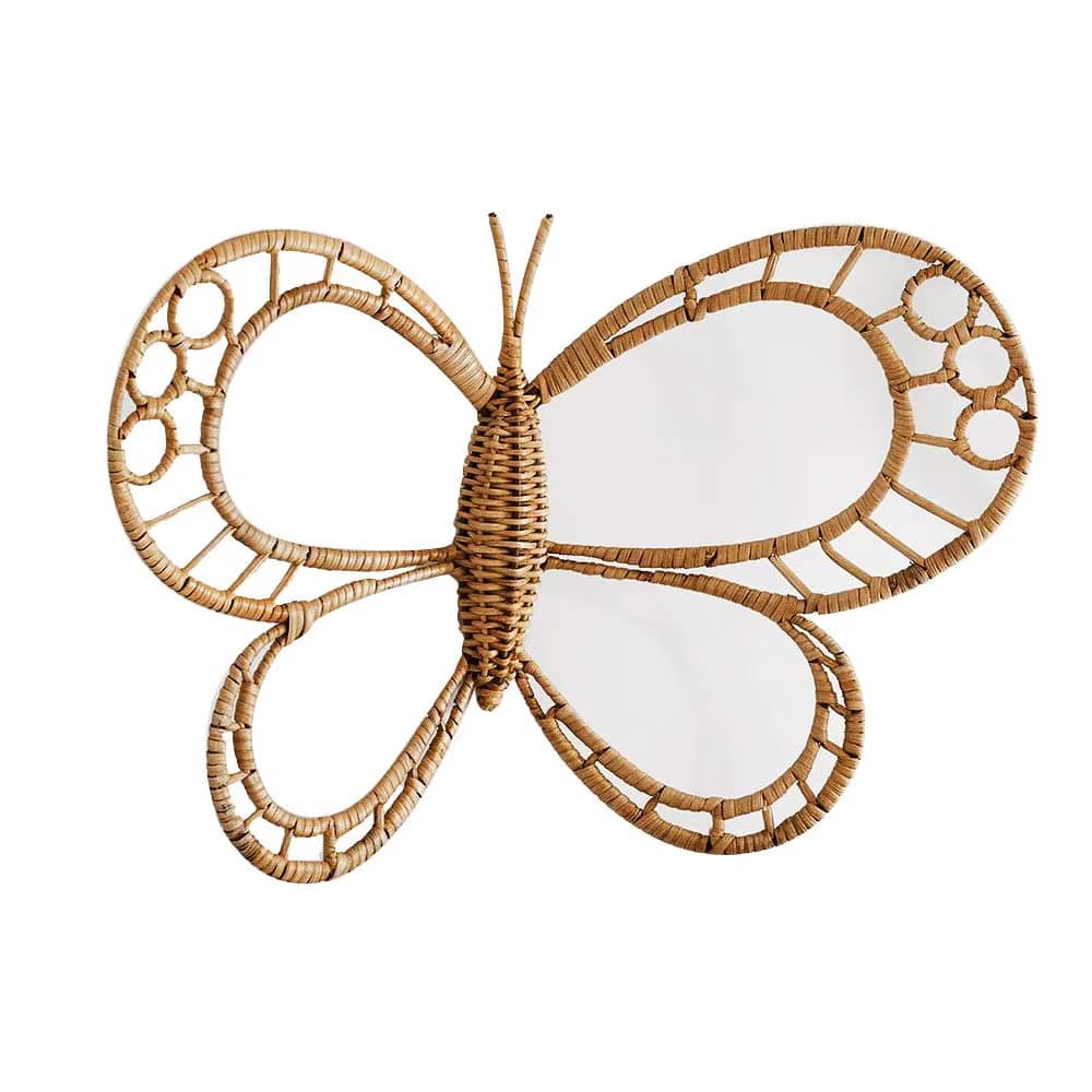 Hand woven rattan butterfly wall decor with open wings
