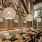 Round woven rattan dome pendant light
