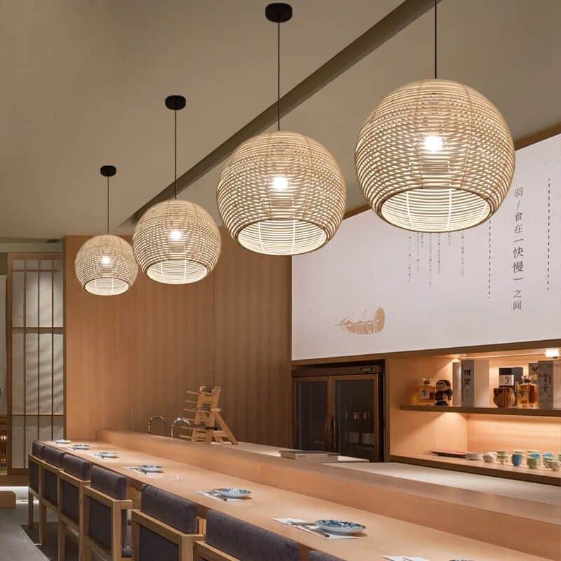 Round woven rattan dome pendant light