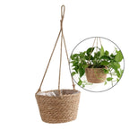 Hand woven rattan hanging planter for a balcony or pergola