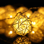 Battery string lights with small hand woven rattan shades