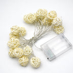 Battery string lights with small hand woven rattan shades