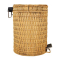 Woven rattan trash can with a foot pedal and a lid
