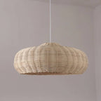 Wide woven rattan pumpkin shaped pendant light