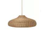 Wide woven rattan pumpkin shaped pendant light