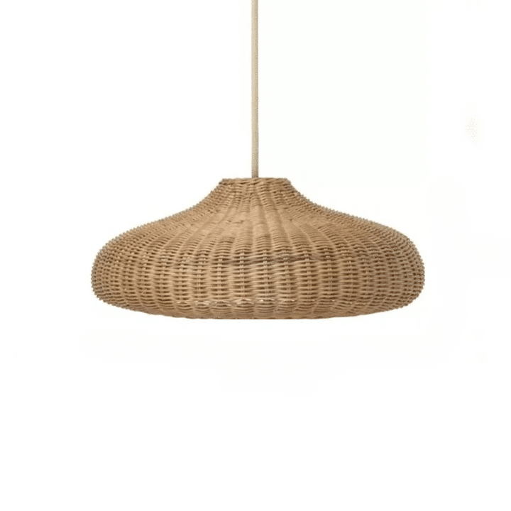 Wide woven rattan pumpkin shaped pendant light