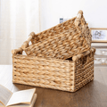 Rectangular woven rattan storage basket with two handles