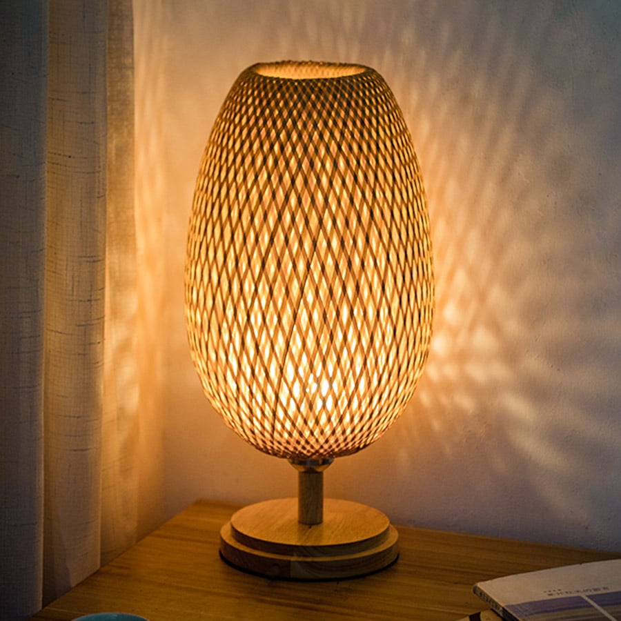 Hand woven natural rattan table lamp in two sizes