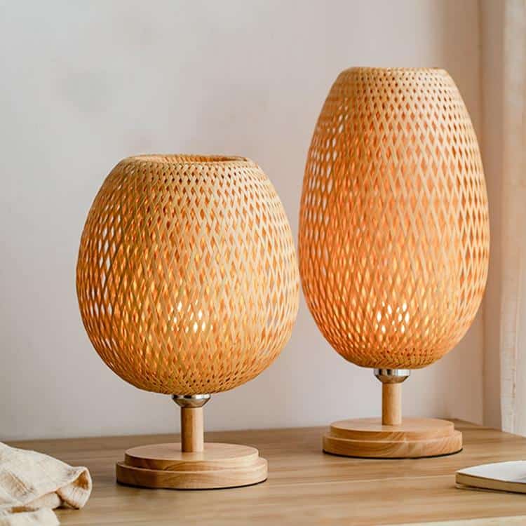 Hand woven natural rattan table lamp in two sizes