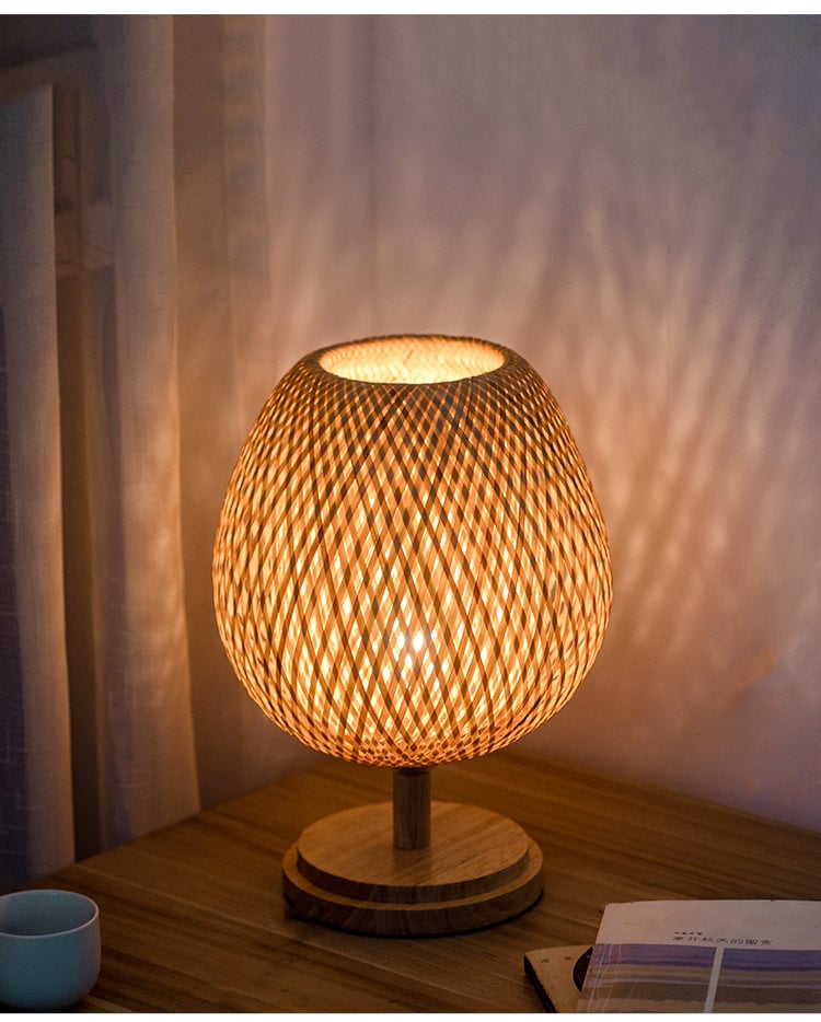 Hand woven natural rattan table lamp in two sizes