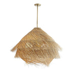 Woven rattan pendant light with three lights and a metal frame
