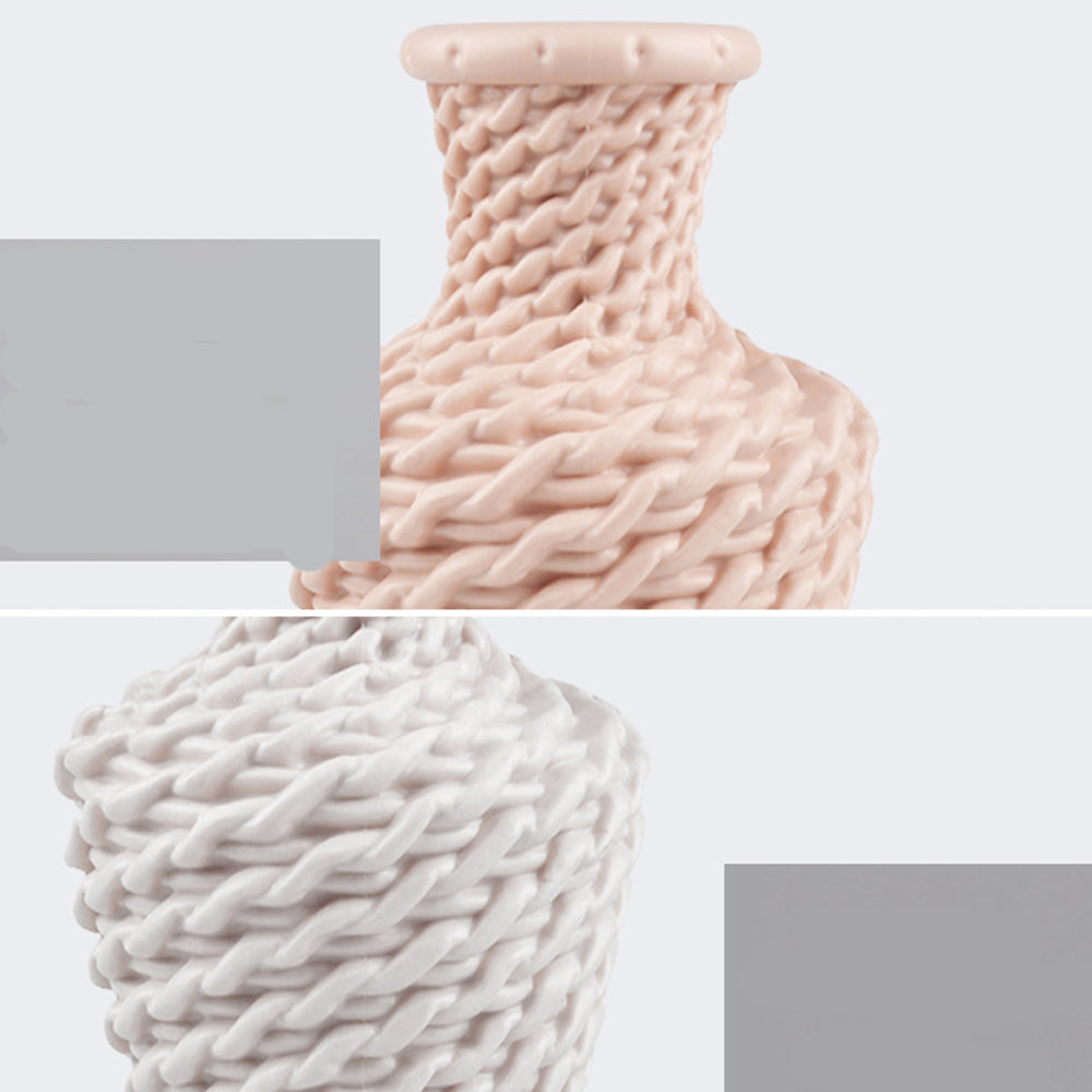 Blue vase with a raised woven texture