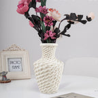 Blue vase with a raised woven texture